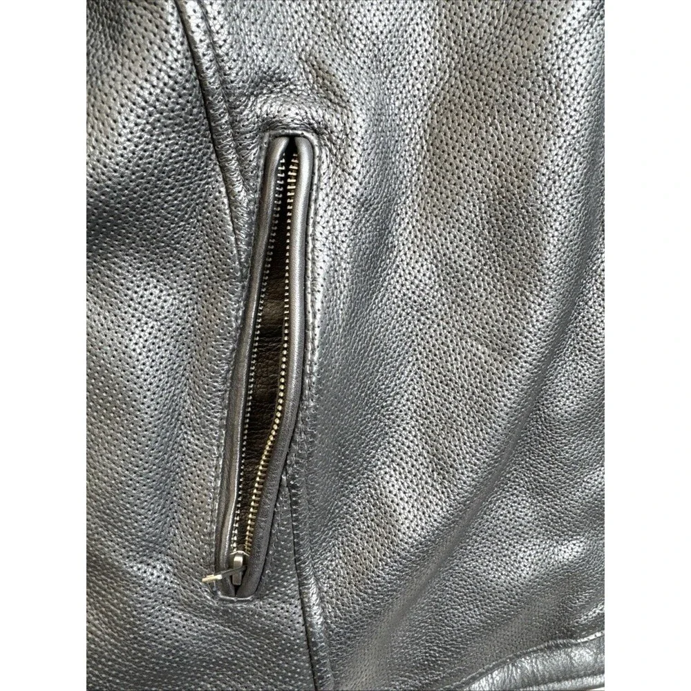 First Mfg Men's Motorcycle Perforated Leather Jacket Long Sleeve Size 3X